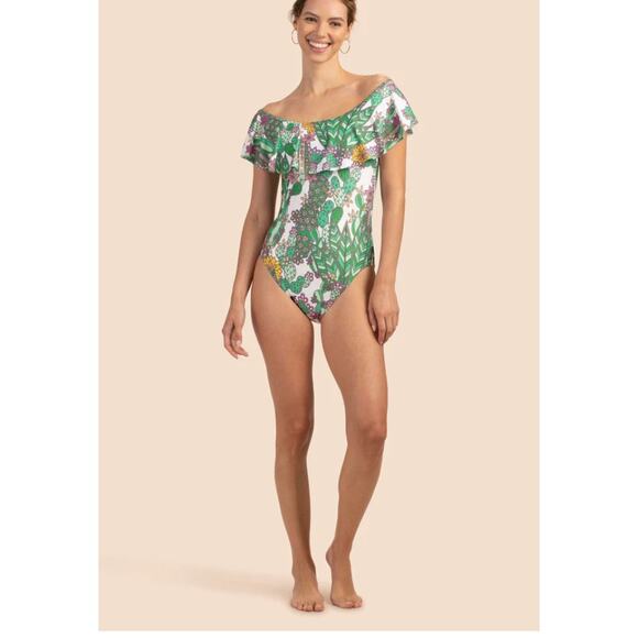 Trina Turk Cacti Off The Shoulder Ruffle One Piece size 8 - Picture 1 of 6